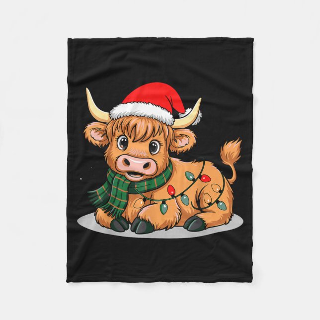 Cobertor De Velo Scottish Highland Cow Christmas Lights Xmas Party  (Frente)