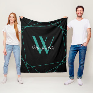 Cobertor De Velo Script de Nome Geométrico Elegante Black Monogram