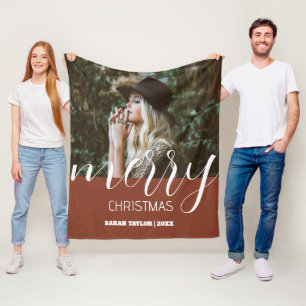 Cobertor De Velo Script Merry Christmas Photo Name Personalizado