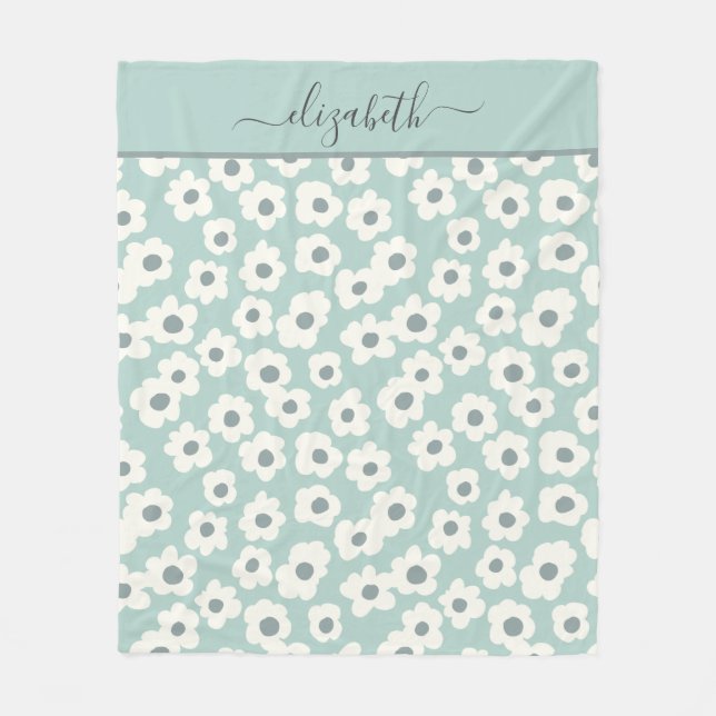 Cobertor De Velo Script Monograma Boho Verde Branco Cinza Floral  (Frente)