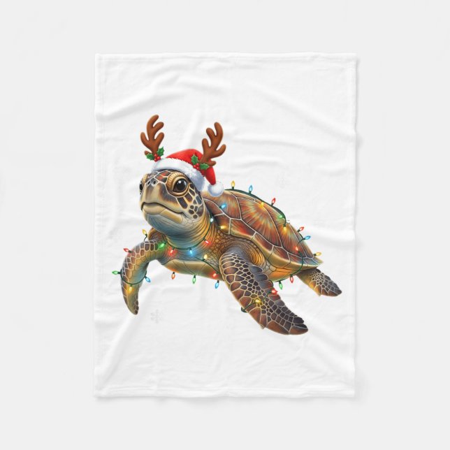 Cobertor De Velo Sea Turtle Christmas Lights Funny Santa Hat Men Wo (Frente)