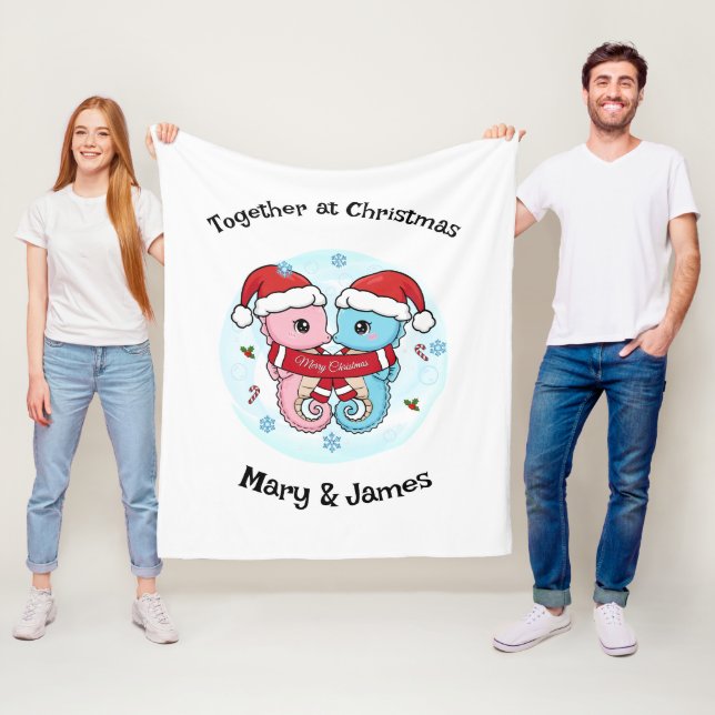 Cobertor De Velo Seahorse Couple Personalized Christmas Blanket (In Situ)