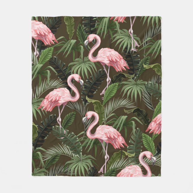 Cobertor De Velo Seamless pattern with flamingo and tropical leaves (Frente)