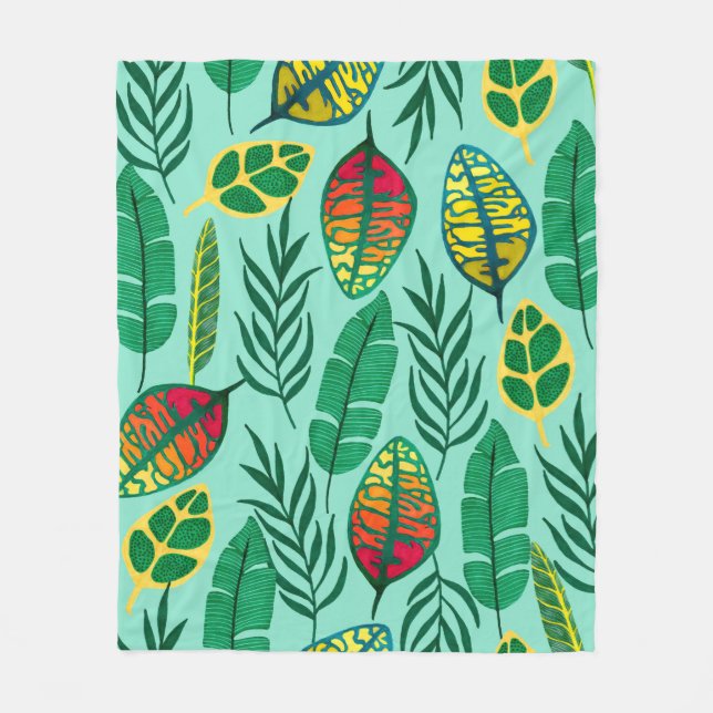 Cobertor De Velo Seamless pattern with tropical leaves. Gouache art (Frente)