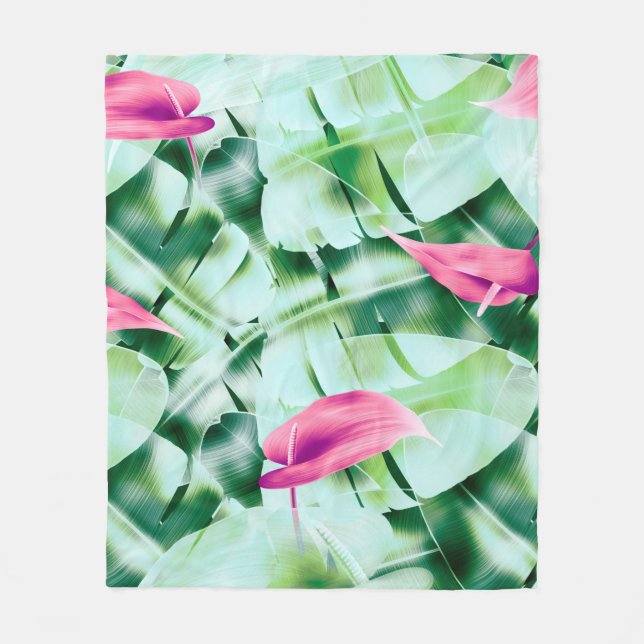 Cobertor De Velo Seamless tropical leaves pattern background, retro (Frente)