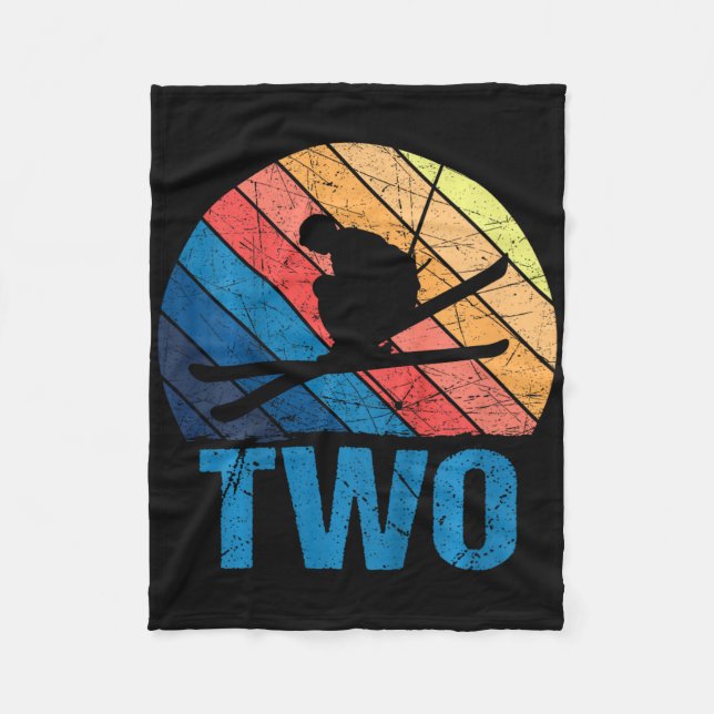 Cobertor De Velo segundo aniversário Retro Esqui De 2 Anos Meninos  (Frente)