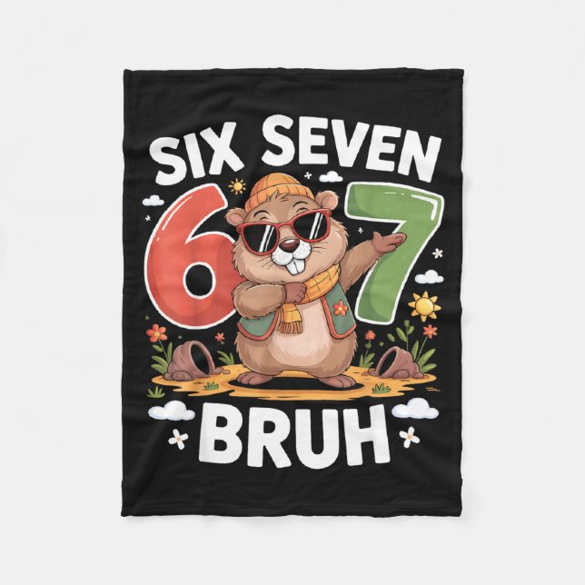 Cobertor De Velo Seis Sete 67 Bruh Groundhog Dabbing Engraçado 6 7  (Frente)