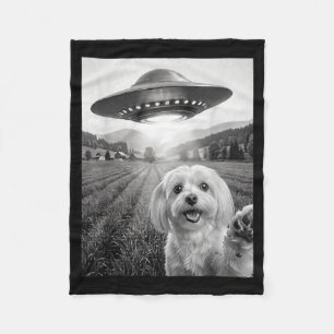 Cobertor De Velo Selfie Com Alien Ufo Cachorro Maltês Engraçado Mãe