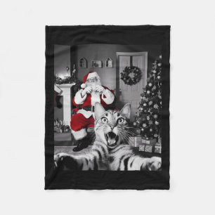 Cobertor De Velo Selfie De Gato Engraçado De Natal Com Papai Noel B
