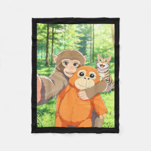 Cobertor De Velo Selfie de macaco bebê fofo com meme de gato em alt