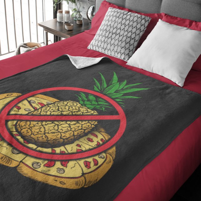 Cobertor De Velo Sem abacaxi na minha pizza (No Pineapple Pizza Fun Black Fleece Blanket)