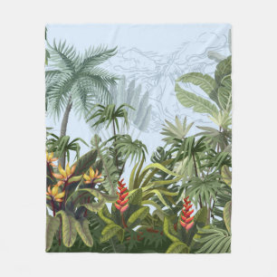 Cobertor De Velo Sem costura, borda com árvores e flores da selva.