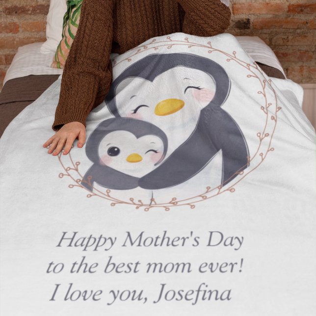 Cobertor De Velo Sempre minha mãe - Mãe e bebê pinguins (Always my Mother - Penguin Mum & Baby Fleece Blanket)