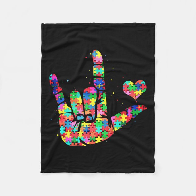 Cobertor De Velo Sensibilização Asl Love Sign Language Quebra-cabeç (Frente)