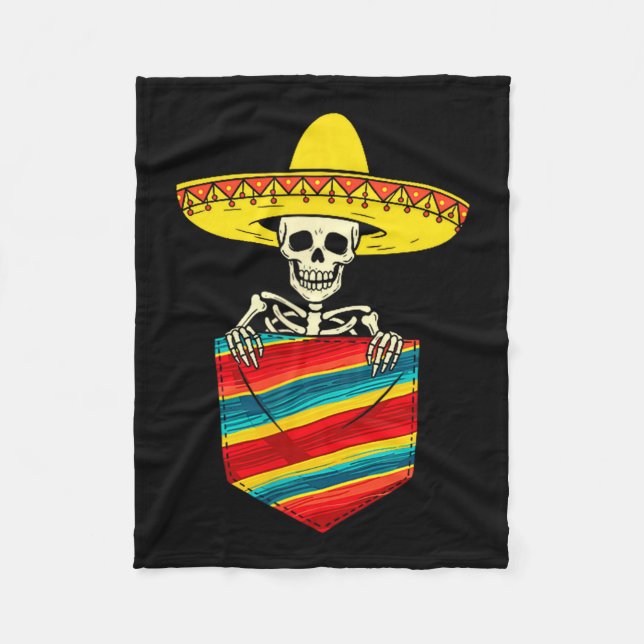 Cobertor De Velo Serape skeleton mariachi pocket cinco de mayo (Frente)