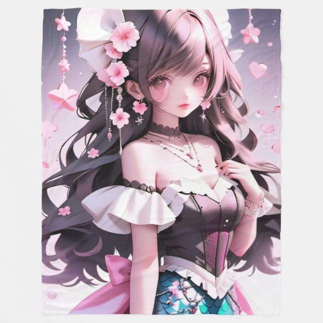 Cobertor De Velo Sereia Castanho Com Flores Rosa No Cabelo (Frente)