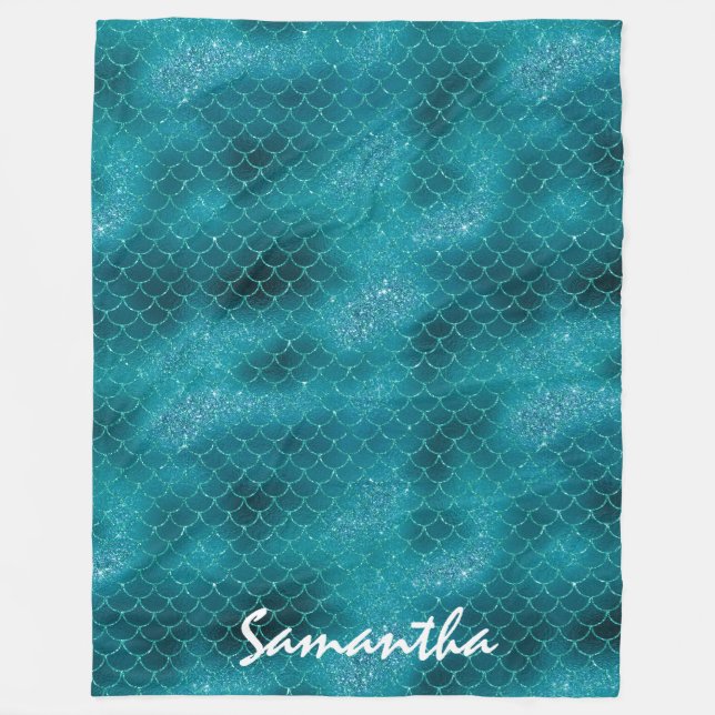 Cobertor De Velo Sereia de Teal Sparkle personalizada (Frente)