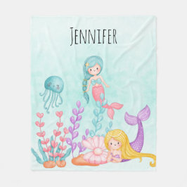 Cobertor De Velo Sereia e medusa sob aquarela marítima