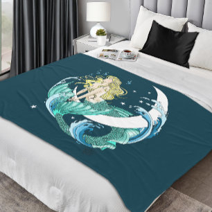 Cobertor De Velo Sereia Loira Lua Crescente Arte Deco Fantasia