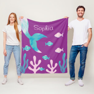 Cobertor De Velo Sereia Peixe Sob o Mar Roxo Pastel Meninas 