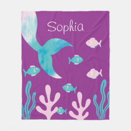Cobertor De Velo Sereia Peixe Sob o Mar Roxo Pastel Meninas