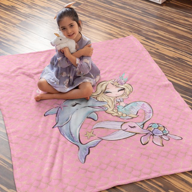 Cobertor De Velo Sereia, Rosa Dourada, Menina de Quarto  (Mermaid Pink Gold Cute Girl Bedroom Kids Fleece Blanket
)
