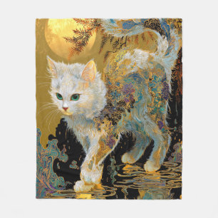 Cobertor De Velo Serene Rinpa Cat Zen Dourado japonês