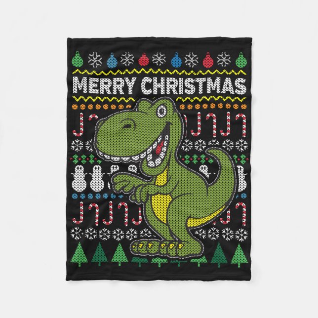 Cobertor De Velo Série Green Dino Ugly Christmas Sweater (Frente)