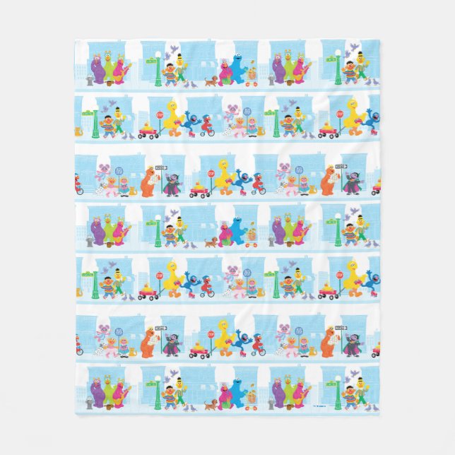Cobertor De Velo Sesame Pals Caminhando Ao Longo Do Padrão Da Rua S (Frente)