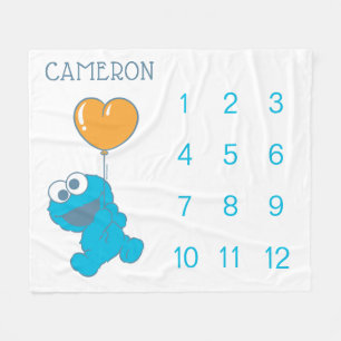 Cobertor De Velo Sesame Street Cookie Monster Baby Milestone
