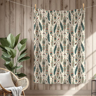 Cobertor De Velo Seta de penas étnicas nativas tribais boho autênti