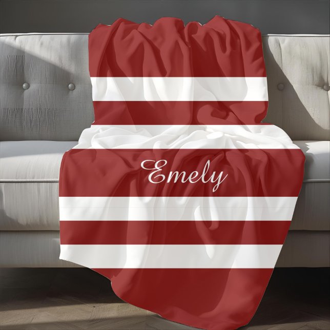Cobertor De Velo Seu nome Elegante Red Stripes Padrão (Your Name Elegant Red White Stripes Pattern Fleece Blanket)