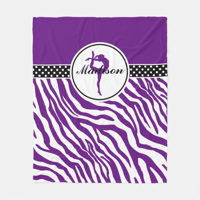Cobertor De Velo Seu nome Zebra Print Gymntics em Roxo (Frente)