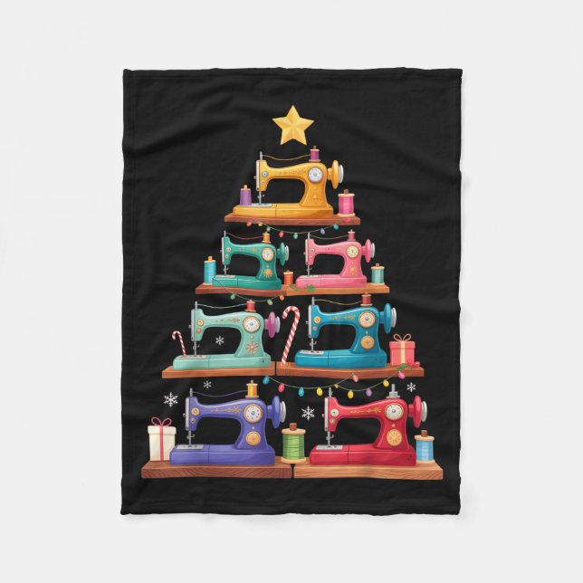 Cobertor De Velo Sewing Machine Christmas Tree Lights Santa Hat Xma (Frente)