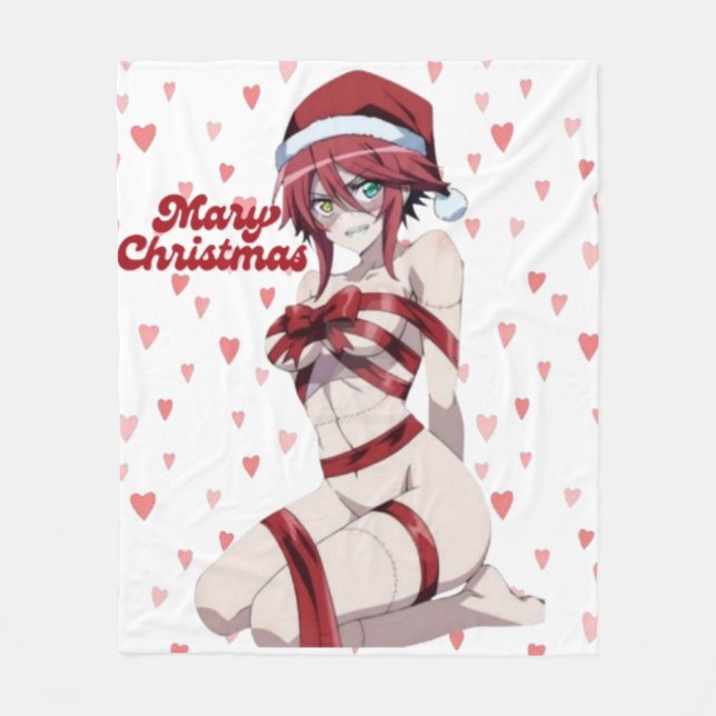 Cobertor De Velo Sexy Santa Marry Cristmas Wrapped Anime Girl (Frente)