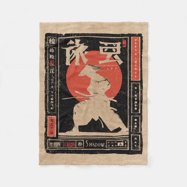 Cobertor De Velo Shadow Samurai Japandi Art | Wabi Sabi Red Sun (Frente)