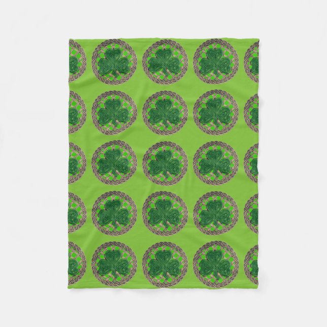 Cobertor De Velo Shamrock Verde Sobre Nódulos Celtas Fleece Blanket (Frente)
