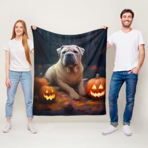 Cobertor De Velo Shar Pei de Halloween com Abóboras Assustadoras