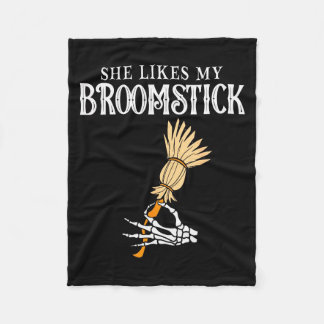 Cobertor De Velo She Likes My Broomstick Couples Pumpkins Skeleton 