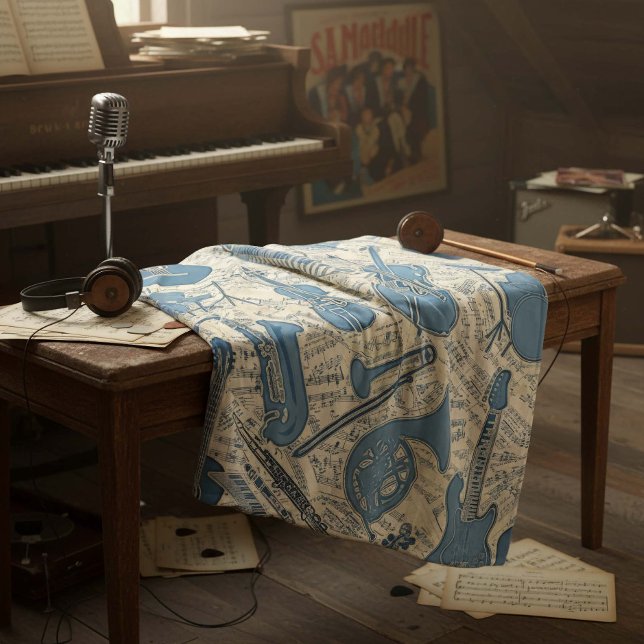 Cobertor De Velo Sheet Music and Instruments Blue/Ivory ID481 (Criador carregado)