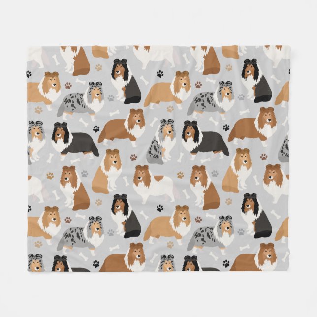 Cobertor De Velo Sheltie Dog Bones e Paws Fleece Blanket (Frente (Horizontal))