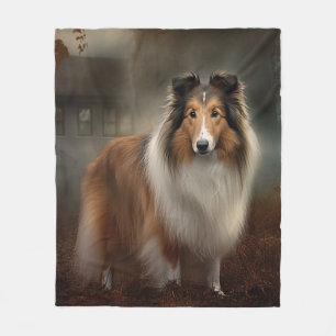 Cobertor De Velo Shetland Sheepdog Halloween Scary