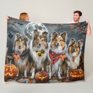 Cobertor De Velo Shetland Sheepdog Halloween Spooky