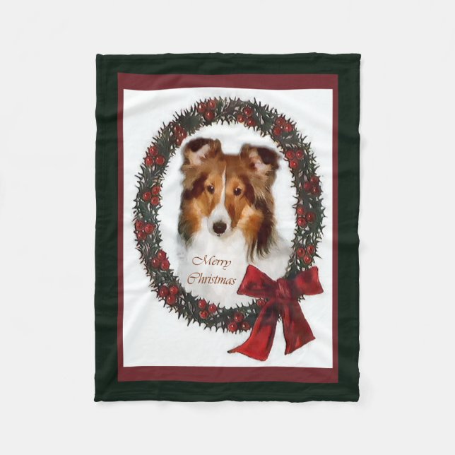 Cobertor De Velo Shetland Sheepdog Sheltie Christmas (Frente)