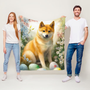 Cobertor De Velo Shiba Inu com Ovos de Páscoa Feriado