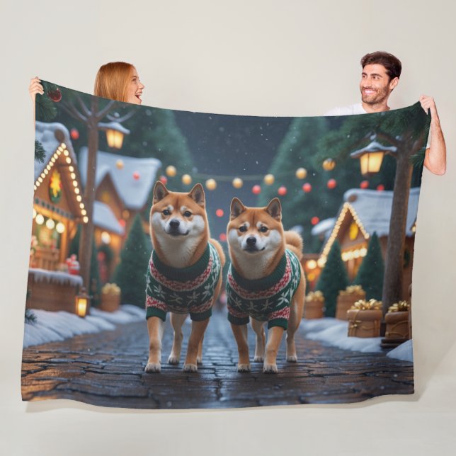 Cobertor De Velo Shiba Inu Dogs Christmas Snow Holiday (In Situ)