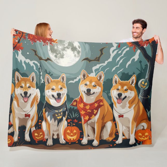 Cobertor De Velo Shiba Inu Halloween Spooky (In Situ)