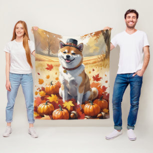 Cobertor De Velo Shiba Inu No Outono Deixa Arte De Ação De Graças