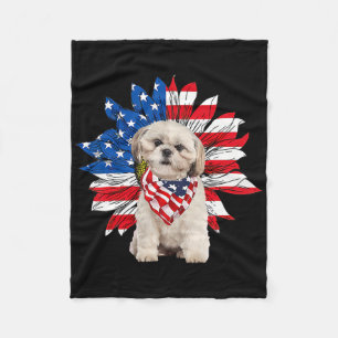 Cobertor De Velo Shih Tzu American Flag Sunflower Dog Amante 4º De