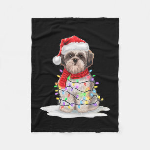 Cobertor De Velo Shih Tzu Árvore de Natal Cute Santa Hat Luz Xmas